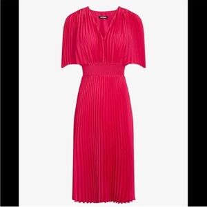 Express Fuchsia Pink Pleated V-Neck Chic Midi Dress Size XS